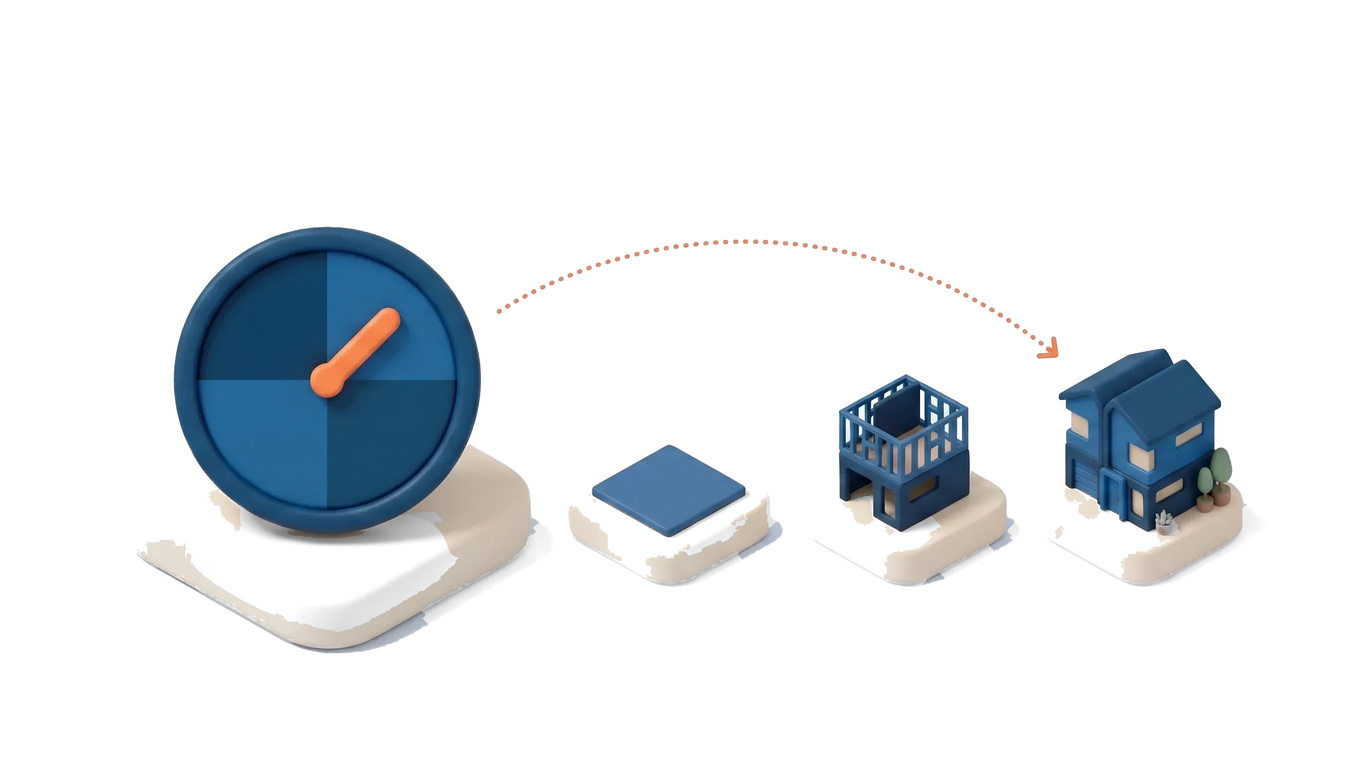 Isometric scene with a market-cycle wave, a clock and a feasibility document with a green tick, showing timing by feasibility not the cycle