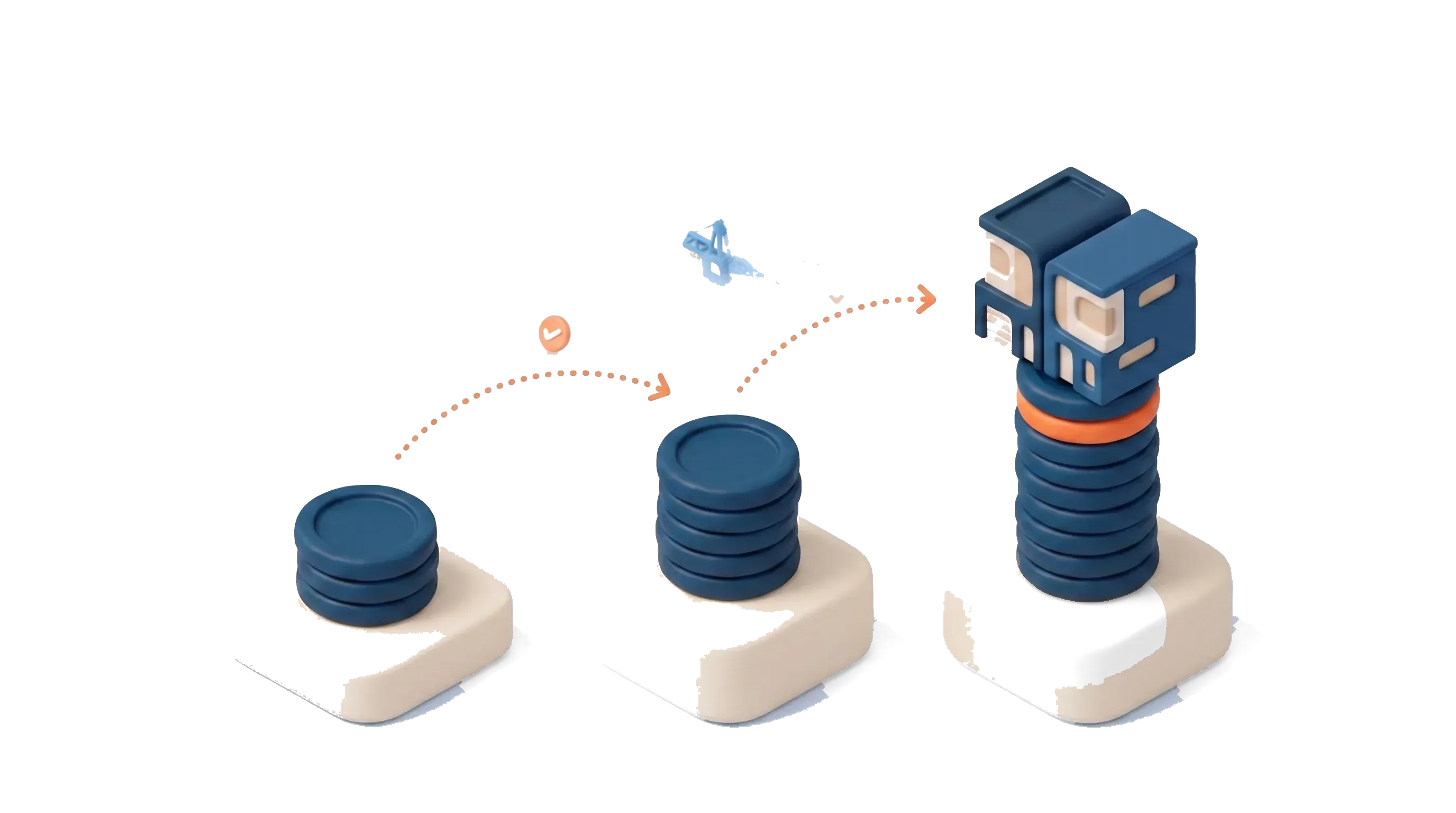Isometric scene of two development deals weighed on a balance beside a capital stack, comparing crowdfunding by risk and return