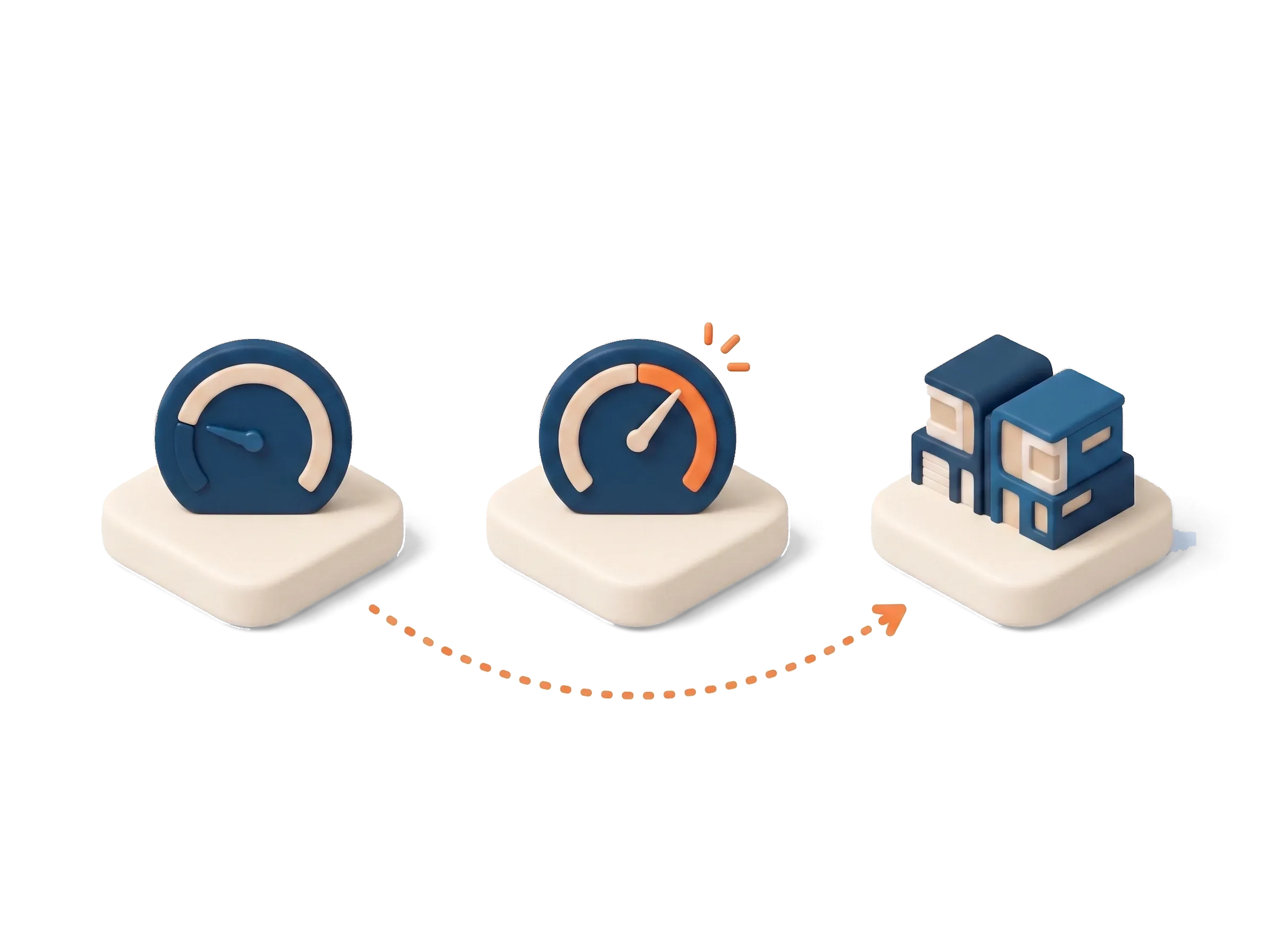 Three gauges on cream pedestals with the middle needle in the orange zone beside a townhouse, showing a project meeting the seven property development funding criteria