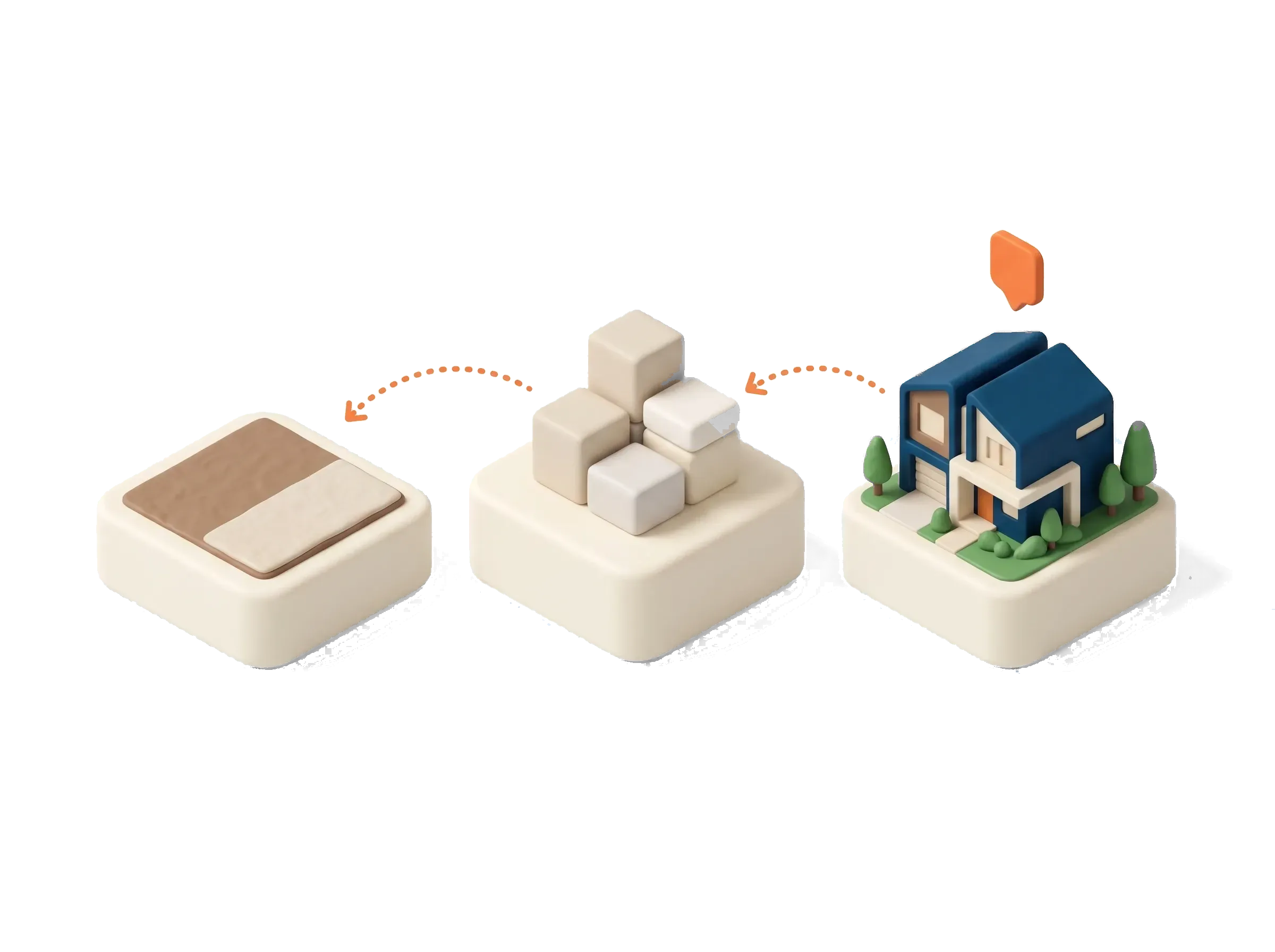 Three pedestals showing feasibility working backwards from finished value, through costs, to the land a developer can afford