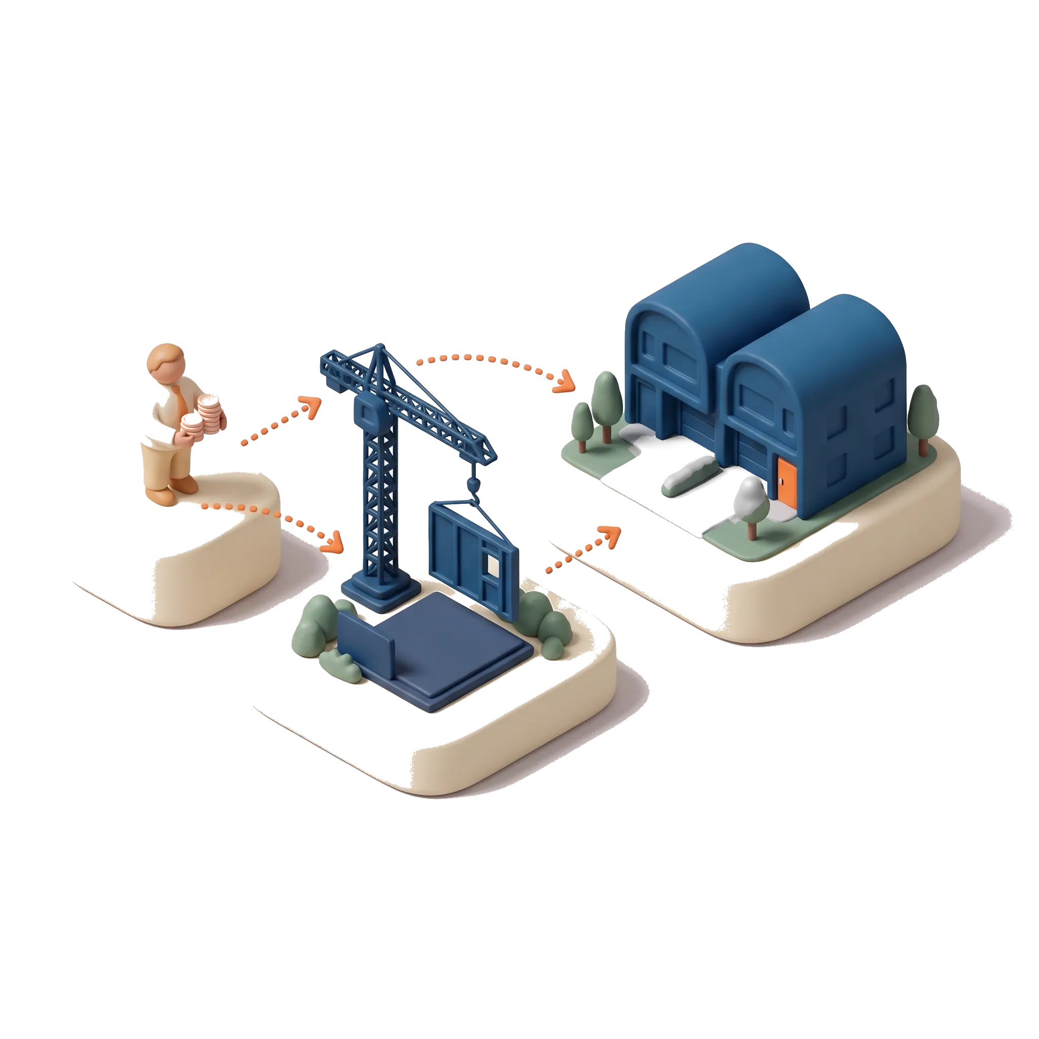 A clay investor figurine passing a coin stack toward a new Australian townhouse under construction, showing how to invest in a new build from 2027